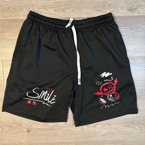 Men's Black Athletic Drawstring Shorts with Red Graphic